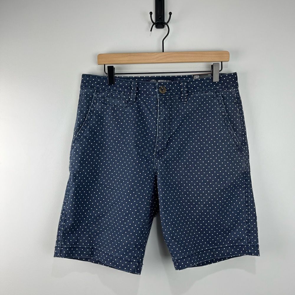 AEO Active Flex Classic Fit Navy & White Polka Dot Shorts 32 NWT
